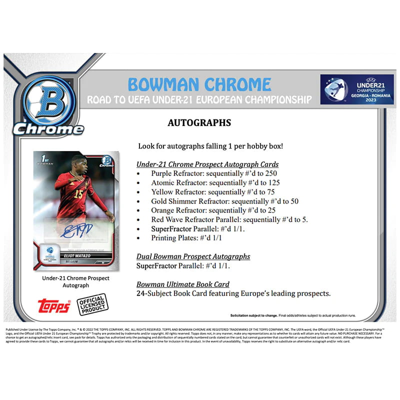 2022 Bowman Chrome Road to UEFA Under 21 European Championship Soccer Hobby 12 Box Case
